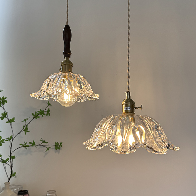 Lámpara de vidrio retro nórdica americana de nuez restaurante sala de té lámpara de bar dormitorio cabezal de cama pequeña lámpara de cama japonesa
