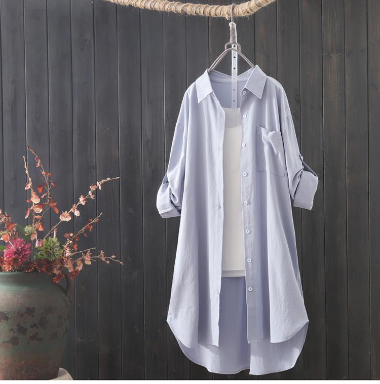 Women's Long Cotton Linen Shirt Loose Slim Fit Casual Elegant Fashion Outerwear Jacket Top For Spring Autumn_ecoleips.com