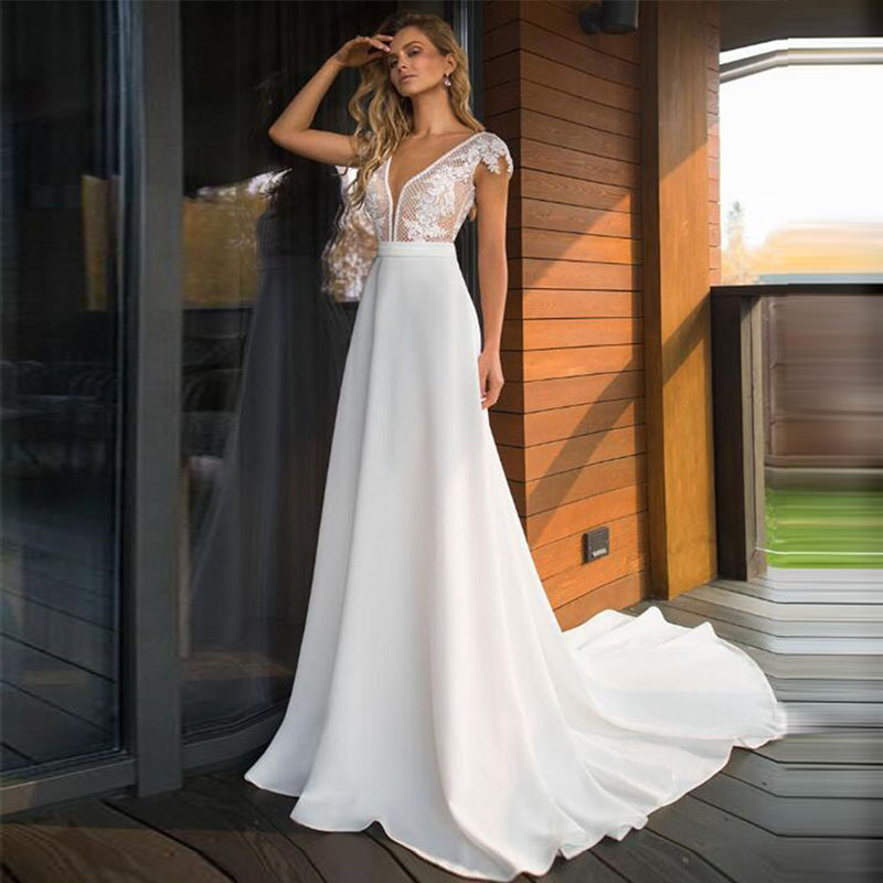 Amazon's New Wedding Dress 2025 Summer Satin High-Waisted Simple Semi-Sheer Korean-Style Long Train Slimming Gown Amazon's New Wedding Dress 2025 Summer Satin High-Waisted Simple Semi-Sheer Korean-Style Long Train Slimming Gown