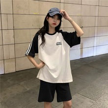 夏季跑步中考初中短袖休闲运动服套装女宽松短裤体育考试五分裤