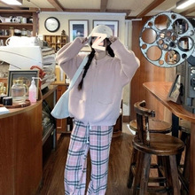 秋冬新款小清新甜美减龄针织衫毛衣搭高腰设计感格纹休闲裤两件套