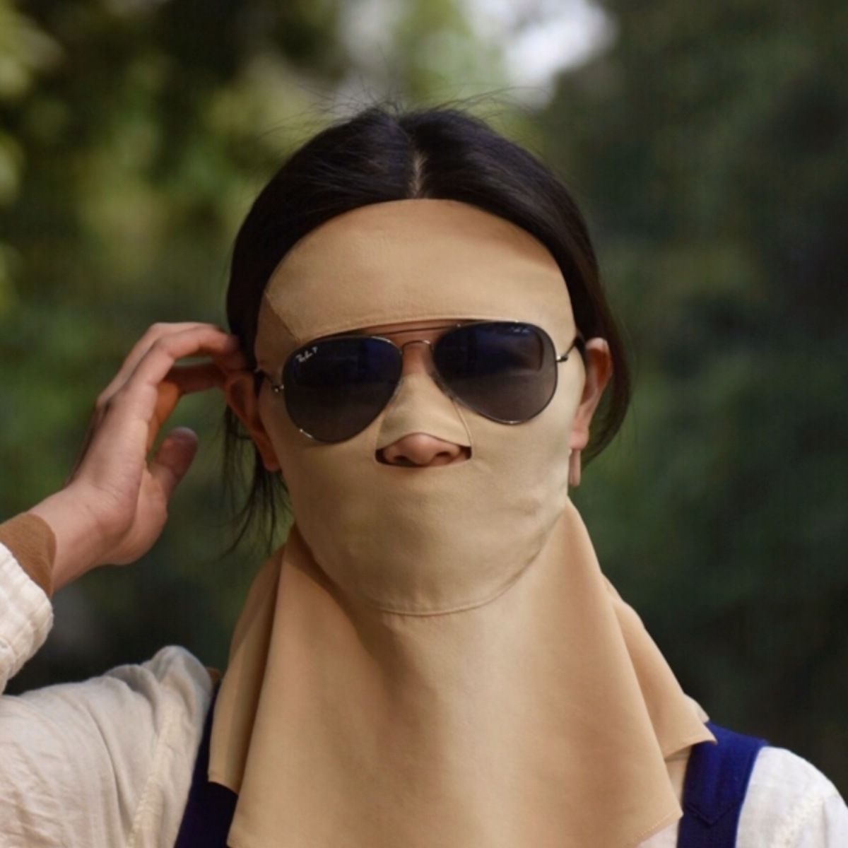 一只鹿儿原创设计草木染户外骑行全脸护脖真丝面罩防晒紫外线油烟