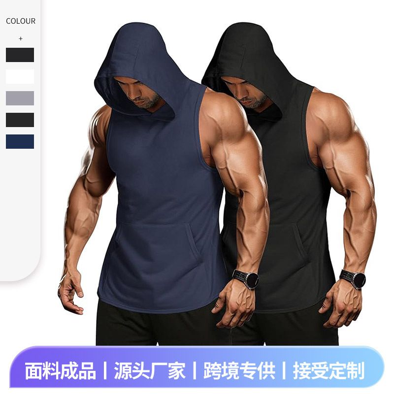 Cross-Border Amazon Best-Selling Pullover Men's Vest Quick-Drying Breathable Hooded Sweatshirt Sweaty Fitness Pullover Vest