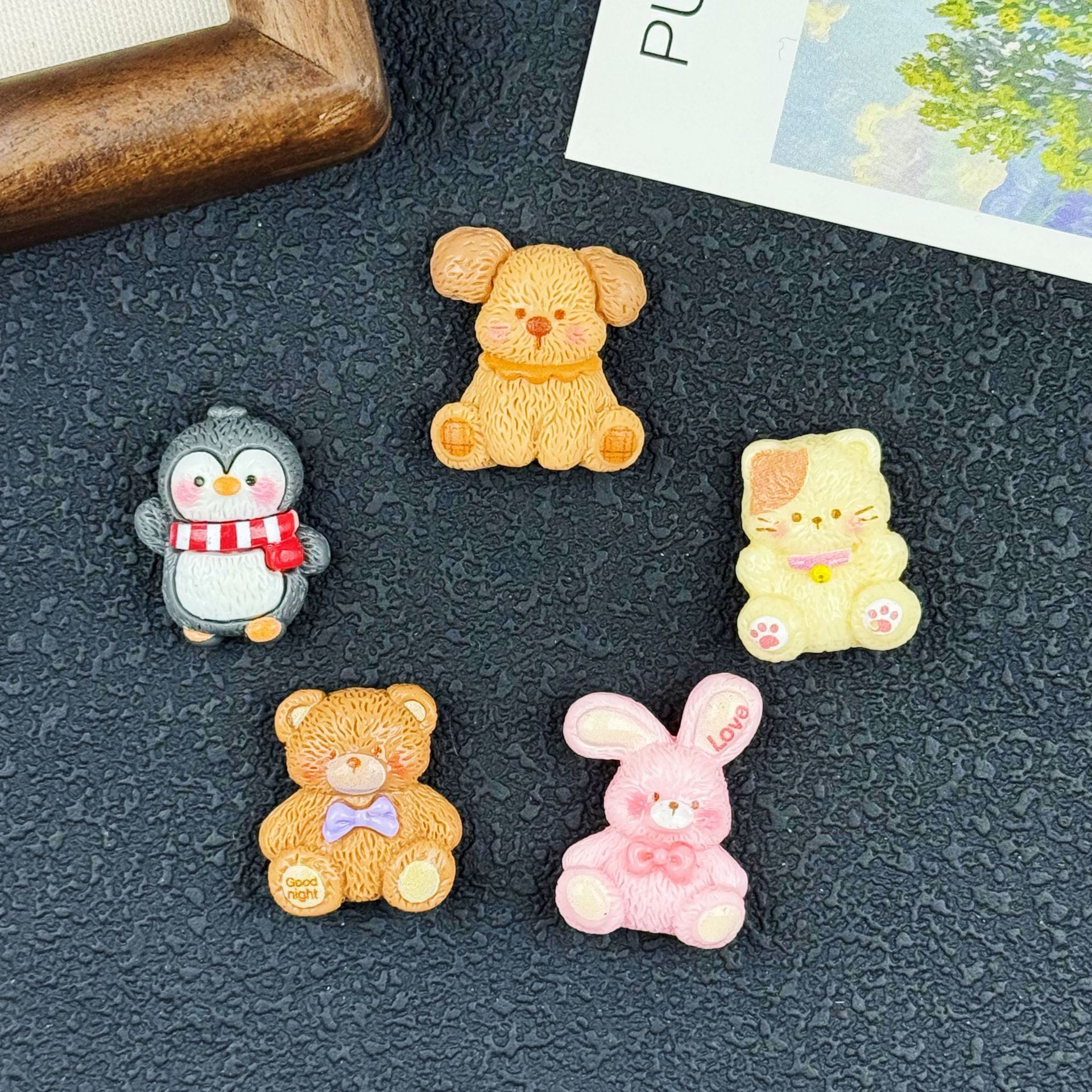 卡通树脂配件企鹅小熊小狗DIY装饰材料儿童发绳水杯贴片材料