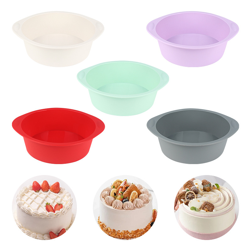 跨境新款6寸圆形蛋糕模具 硅胶蒸糕模具戚风蛋糕胚烤箱烘焙工具