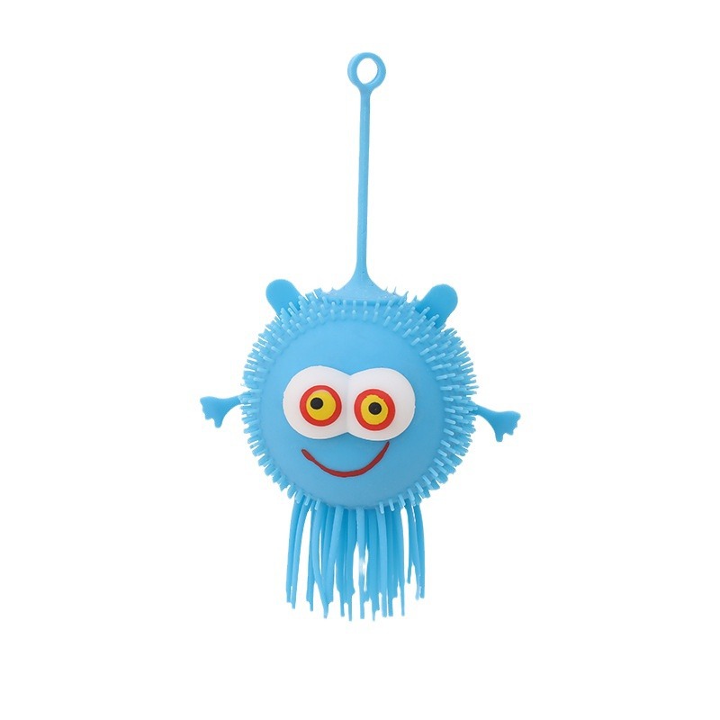 Mercado nocturno destellando puestos luminosos juguetes para niños al por mayor Oruga de pulpo Oruga electrónica de dibujos animados bola de pelo de ventilación