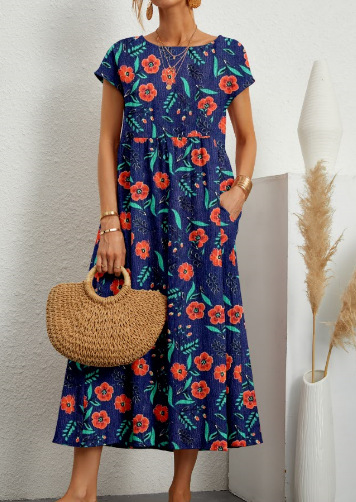Women's Regular Dress Vacation Round Neck Printing Zipper Sleeveless Leaves Flower Maxi Long Dress Holiday Daily Beach display picture 8