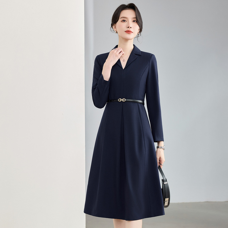 V-neck suit dress, women's professional attire, high-end midi dress, suitable for beauty salons, hotel reception, and sales positions