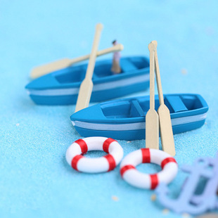 Resin model boat resin scull micro landscape ornaments ocean beach scene creation DIY material Blue Boat