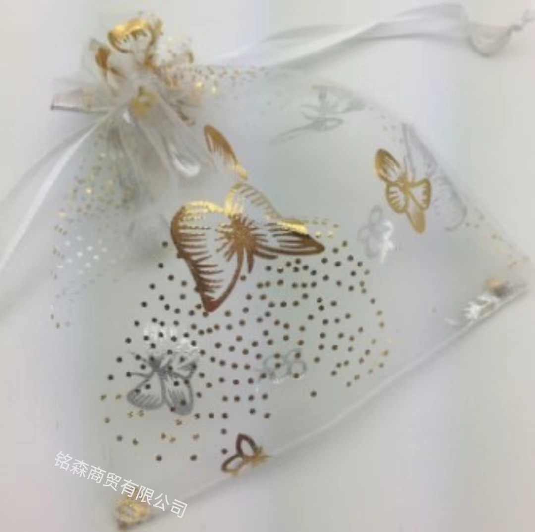 网纱袋10*12烫金蝴蝶束口抽绳饰品首饰袋袋欧根纱袋礼品袋雪纱袋