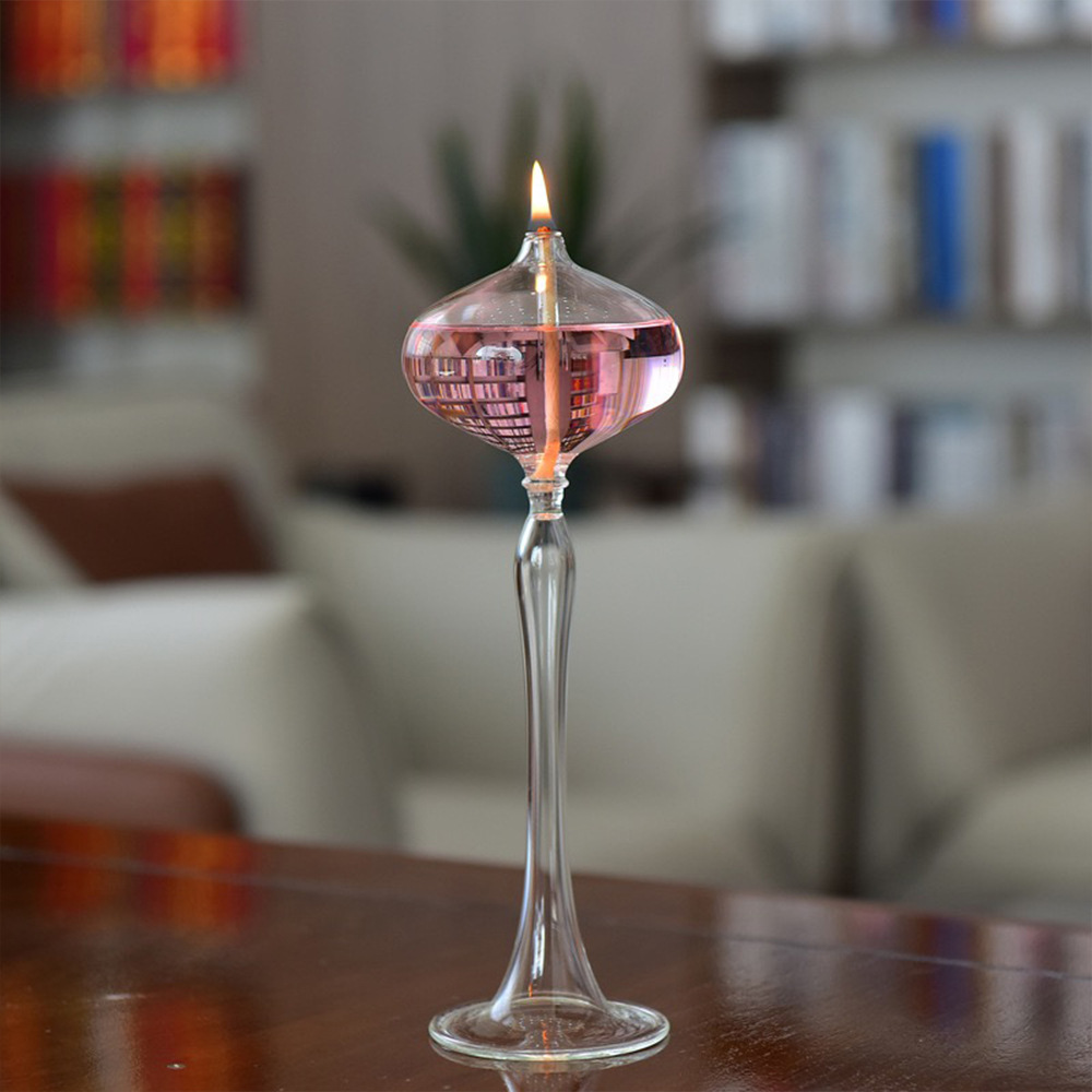 Lámpara de vidrio creativa europea candelabro decoración nórdica romántica simple moderna lámpara de alquitrán de escritorio doméstica sin humo