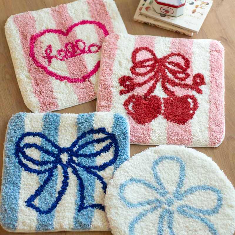 Fresh and Cute Flocking Tufted Non-Slip Chair Cushion Home Sofa Cushion Dormitory Office Sedentary Anti-Cool Cushion Fat Cushion