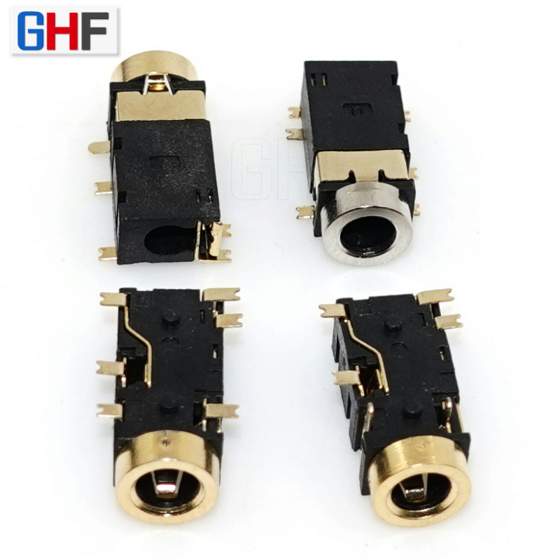 PJ-342B铜头6P贴片PAA镀金双柱4.5高PHONE JACK3.5mm音频耳机插座