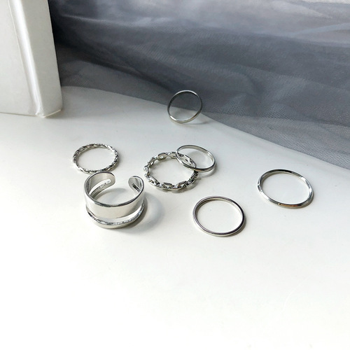 7-piece ring set for women's fashion personality light luxury niche design ins trend cold style high-end European and American vegetarian ring