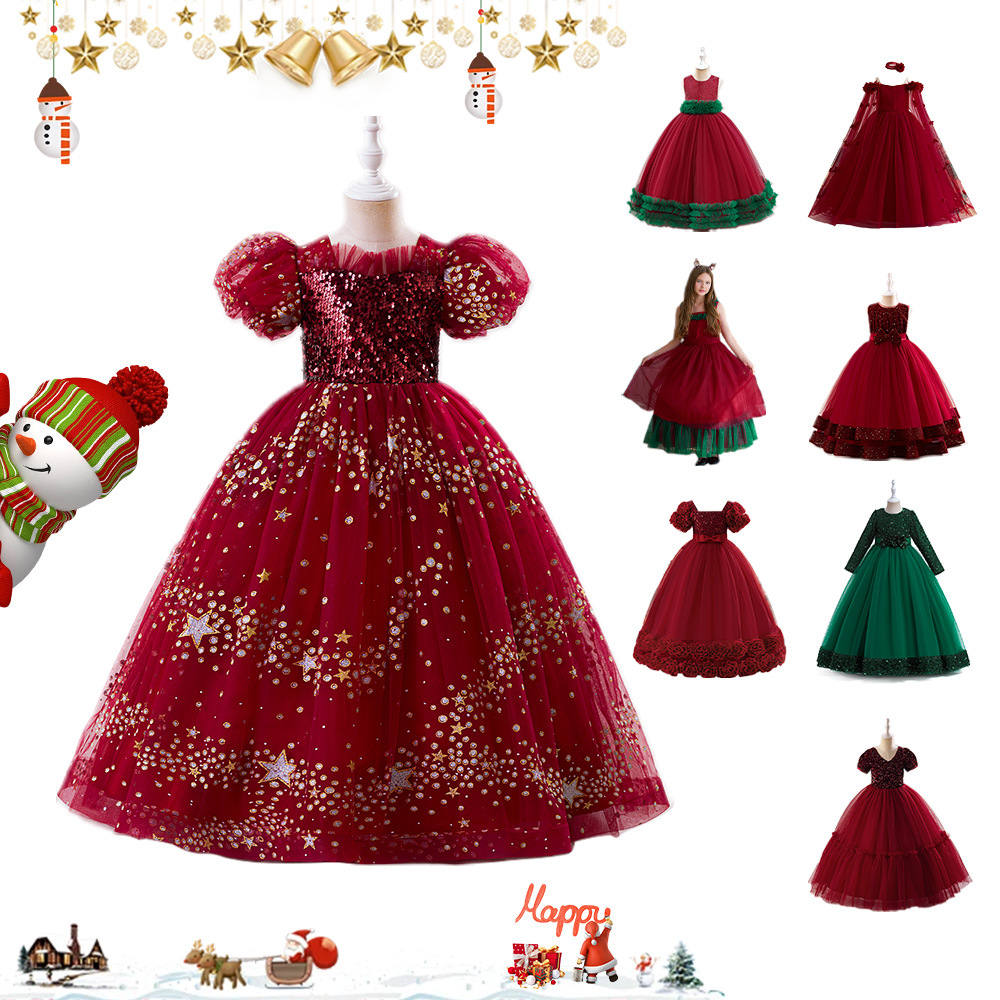 Vesta de princesa de navidad de malla de calcomanías de calcomanías de vestido de noche de niños grandes vestidos de fiesta
