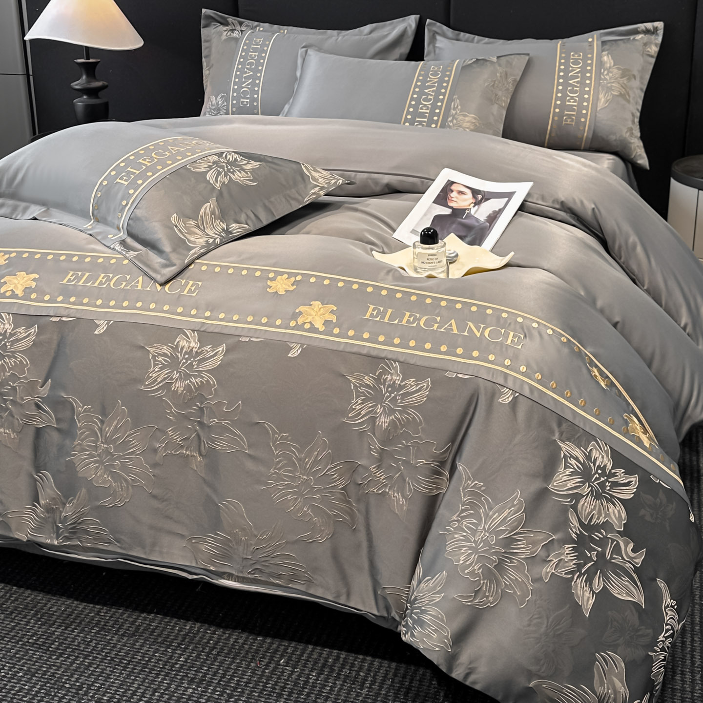 Parure de lit été en soie glacée lavable drap et housse_voghion.com