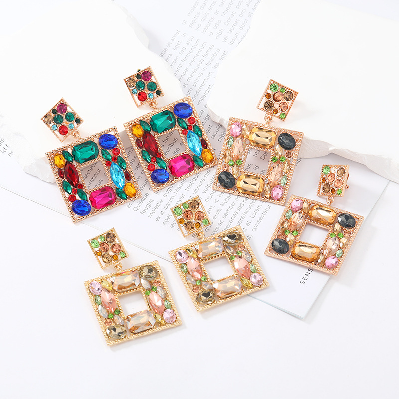 Luxurious Square Alloy Plating Rhinestones Women's Earrings 1 Pair display picture 6