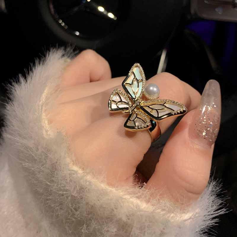 Luz de lujo circón retro Cruz hueco anillo frío estilo personalizado abierto anillo de dedo índice Corea del Sur ins pulsera del todo fósforo