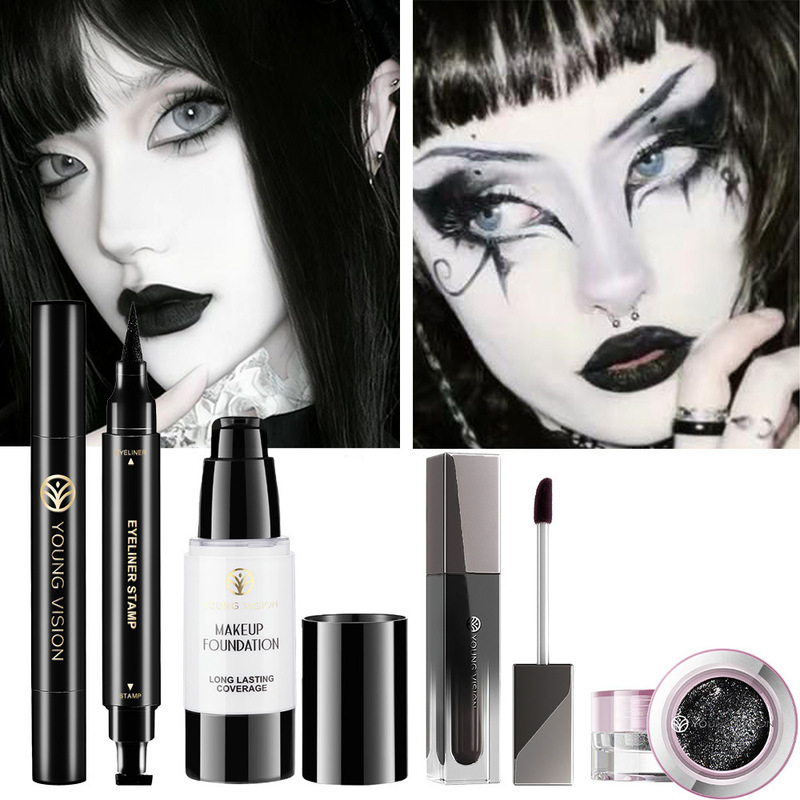 Young Vision 4Pcs Halloween Facial Makeup Set Black European and American Makeup Young Vision 4Pcs Halloween Facial Makeup Set Black European and American Makeup