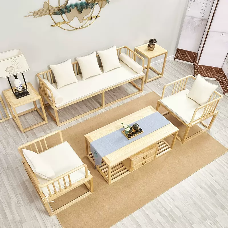 白蜡木简约现代禅意新中式实木沙发家具民宿原木客厅沙发