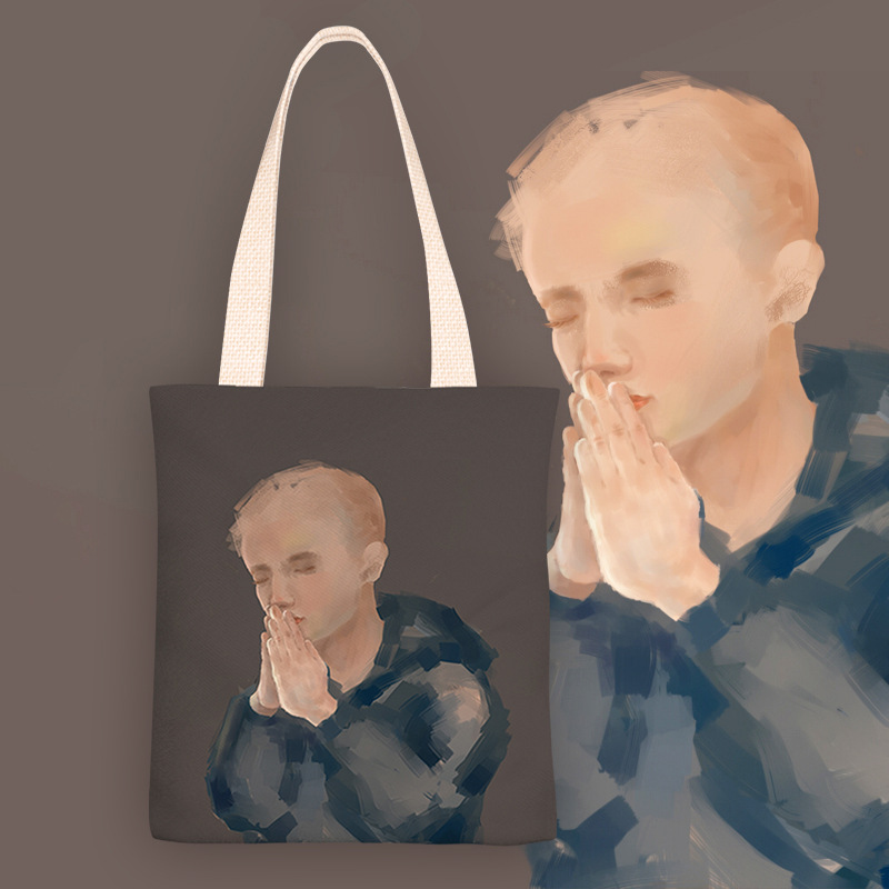 Prayer Boys One-shoulder Canvas Bag Female Student All-match Personality Portable Canvas Bag Cartoon Large Capacity Shopping Bag for Women