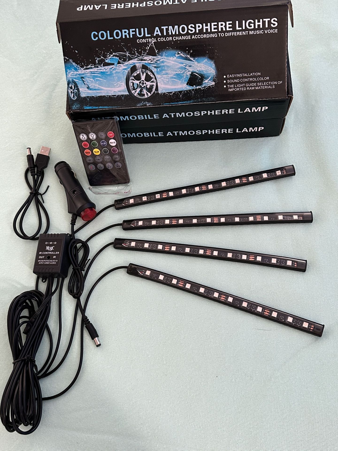 Cross-Border Led Car Interior Wireless Atmosphere Light with USB Cigarette Lighter, Infrared Voice Control, and Mobile App Control