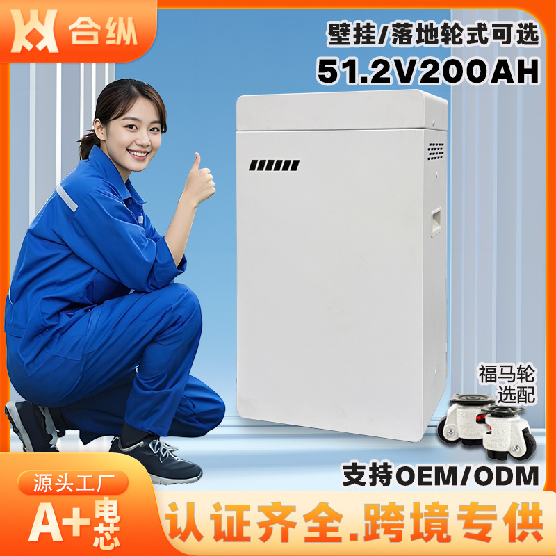 10kWh壁挂轮式51.2V200AH磷酸铁锂电池太阳能系统光伏户用储能电