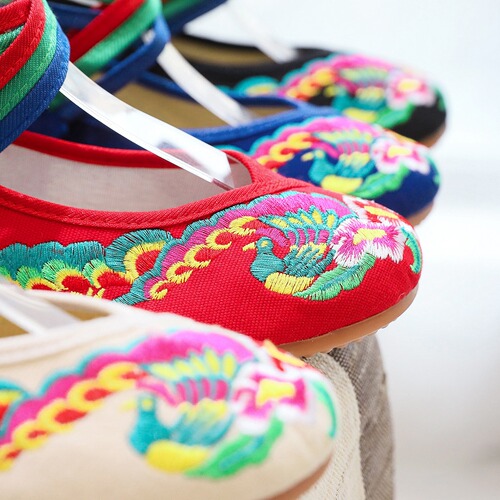 Ethnic style rope lace canvas tendon bottom low heel embroidered cloth shoes women's single shoes casual dance shoes
