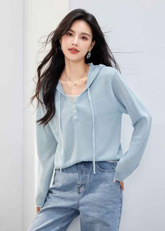 实拍◆有现货◆海盐奶糖假两件连帽针织衫女毛衣内搭早秋衣|undefined