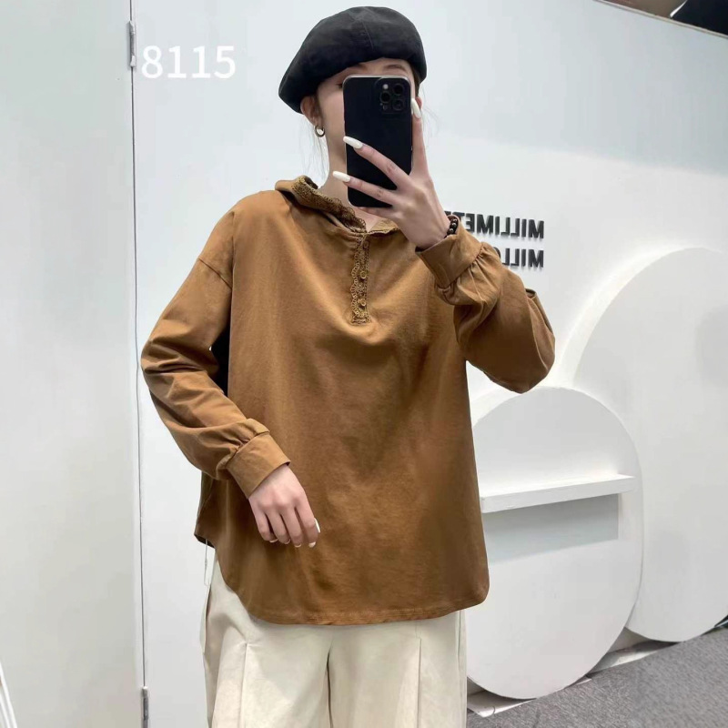 Yl8115 New Product Mori Style Sweet Lace Splicing Hooded Bottoming Shirt 2025 Loose and Versatile Pullover Long Shirt Yl8115 New Product Mori Style Sweet Lace Splicing Hooded Bottoming Shirt 2025 Loose and Versatile Pullover Long Shirt