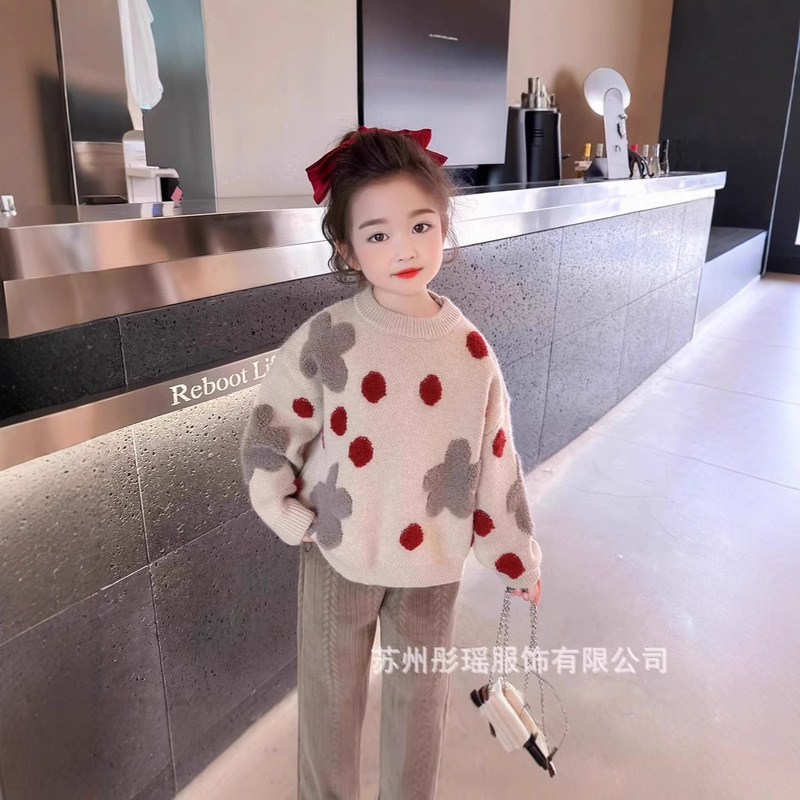 Girls' Pullover Polka Dot Sweater 2026 Autumn and Winter New Stylish Thickened Knitwear for Children, Baby Girl Autumn and Winter Top Girls' Pullover Polka Dot Sweater 2026 Autumn and Winter New Stylish Thickened Knitwear for Children, Baby Girl Autumn and Winter Top