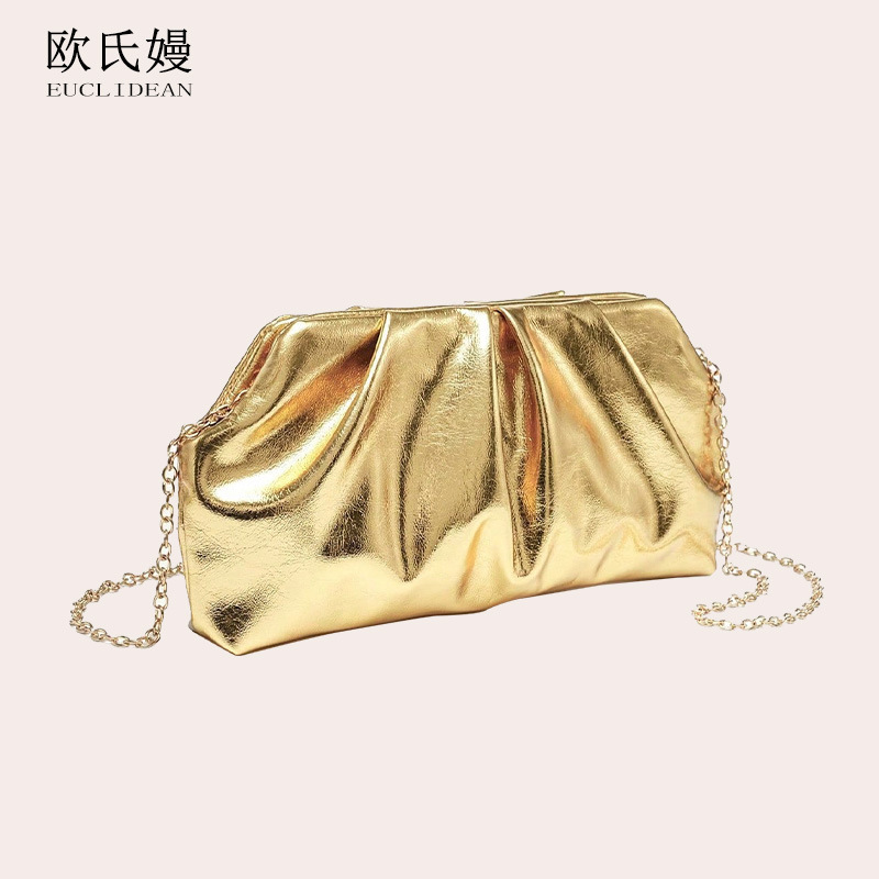 新しい金箔プリーツクラウドクロスボディバッグファッショントレンド磁気バックルチェーンショルダーバッグ PU 大容量バッグ女性のための|undefined