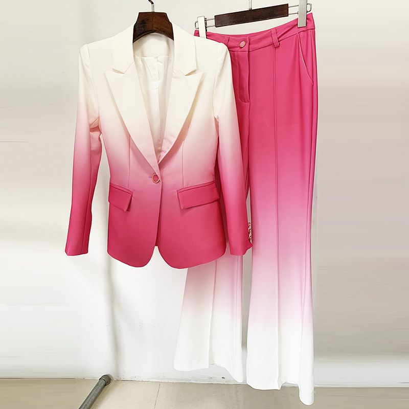 GraceChic Cross-Border In-Stock 2025 New Fashionable Gradient Slim Fit Suit With Flared Trousers Two-Piece Set_voghion.com