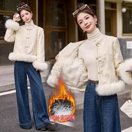 国风羽绒服2025冬装新中式盘扣羽绒外套90%白鸭绒狐狸毛