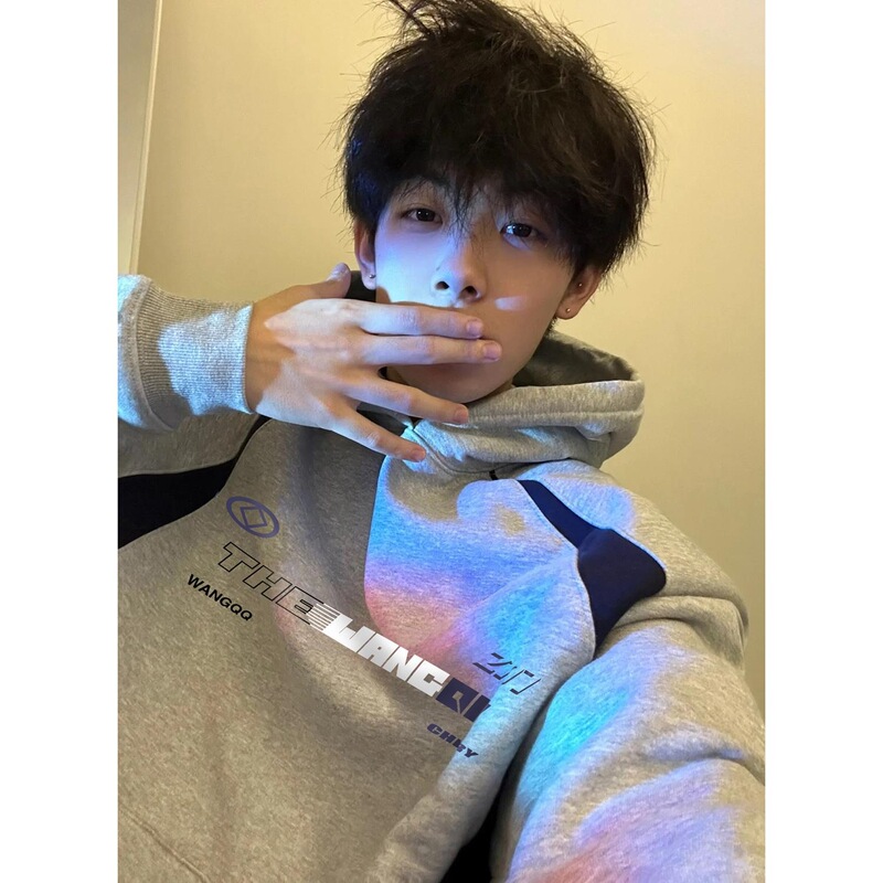 [Silver Fox Velvet] Autumn and Winter Racing Stitching Thickened Hooded Sweater Female Students Handsome Sports Fashion Couple Jacket