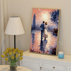 新款創意情人相擁浪漫落日裝飾畫客廳臥室帆布畫家居抽象裝飾畫芯