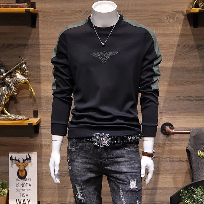 Autumn Sweater Men's 2022 New Korean Style Fashionable Slim-fit Crewneck Pullover All-match Color Matching Embroidered Jacket Men's Spring