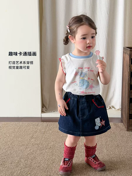 Zhe Li Children's Clothing Girls' Summer Outfit 2026 New Stylish Casual Children's Clothes Baby Vest and Skirt Pants