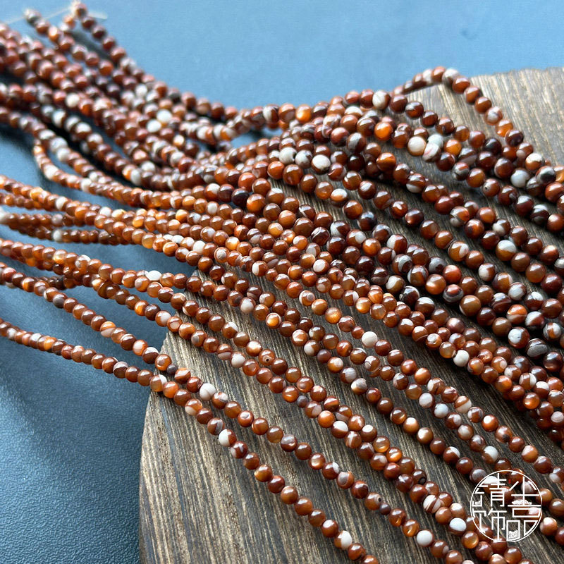 Natural red-brown horseshoe snail shell 3-4mm round beads, loose beads, spacer beads, DIY coffee-colored necklace jewelry materials and accessories