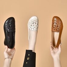 圆头乐福鞋女2024春夏绣花镂空浅口单鞋低跟平底鞋一脚蹬女懒人鞋