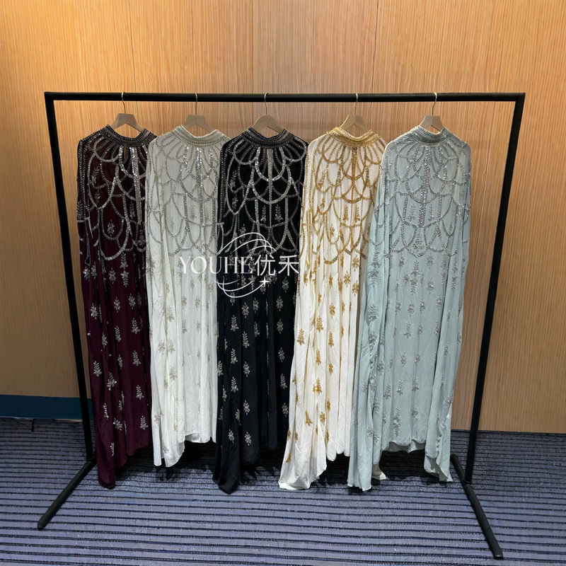 Cross-Border Women's Fashion Heavy-Duty Long Dress, Plus-Size Loose Sequin Beaded Gown, Elegant Evening Dress for Foreign Trade Cross-Border Women's Fashion Heavy-Duty Long Dress, Plus-Size Loose Sequin Beaded Gown, Elegant Evening Dress for Foreign Trade