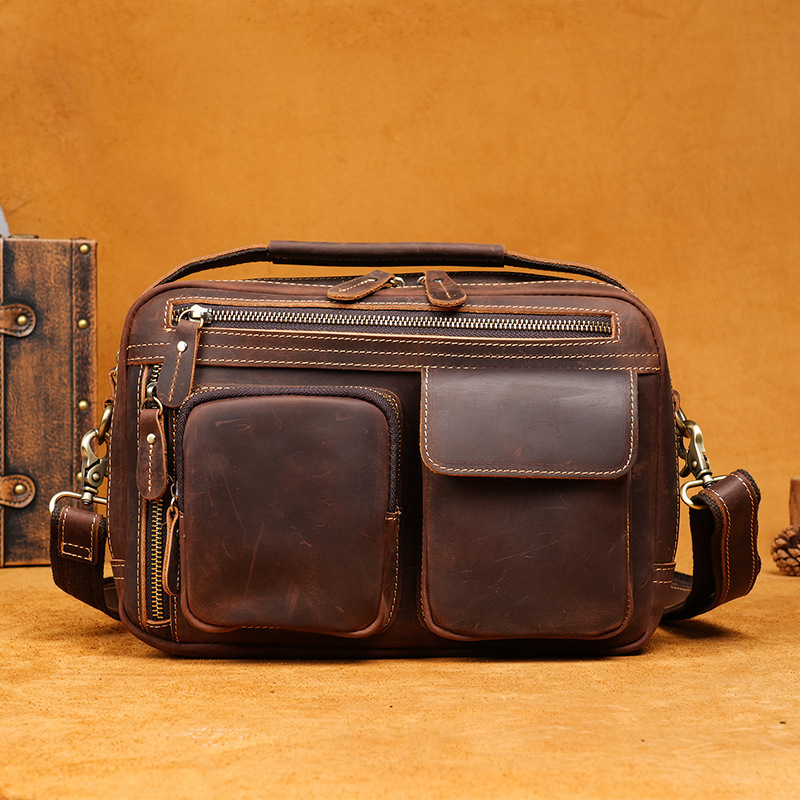 Cross-Border Popular Retro Genuine Leather Shoulder Bag Handbag Travel Bag Men's Crazy Horse Leather Crossbody Bag Commuter Bag Cross-Border Popular Retro Genuine Leather Shoulder Bag Handbag Travel Bag Men's Crazy Horse Leather Crossbody Bag Commuter Bag