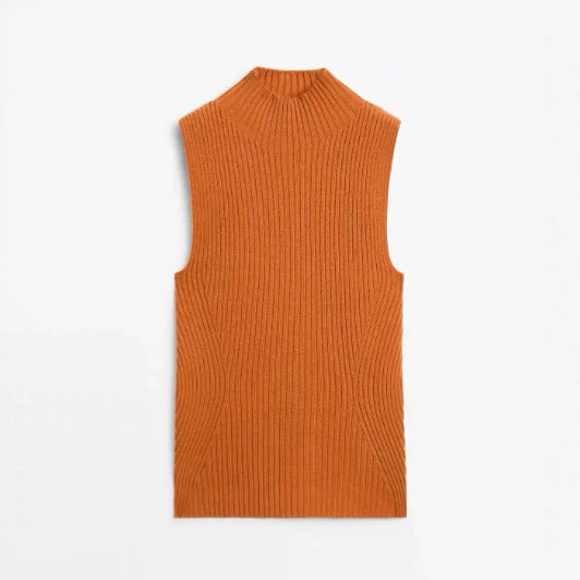 BM&MD&ZA new autumn women's clothing simple and versatile high-neck ribbed sleeveless sweater 05733586614