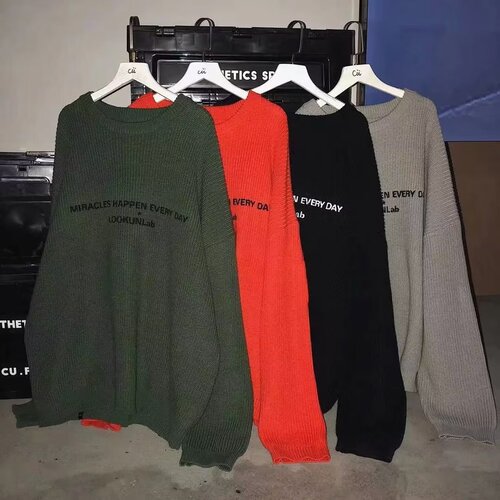 Men's Stylish Korean Version Ins Hong Style Hooded Sweatshirt Couple Trendy Lazy Round Neck Letter Embroidered Loose Knit Top