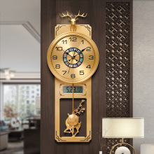 新中式黄铜挂钟现代家用客厅钟表简约时钟挂墙国风石英钟表2025新
