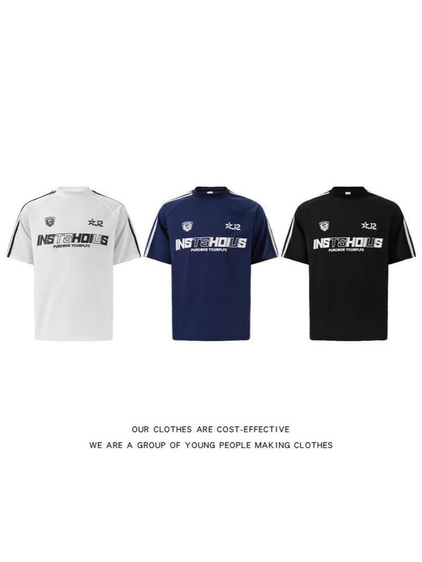 American Trendy Brand Retro Three-Stripe Short-Sleeved T-Shirt Men's Summer New Youth Sports Style Loose Half-Sleeved Top