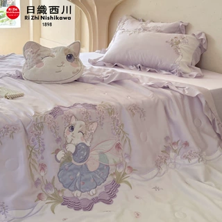 法式少女心可爱贴布绣浪漫荷叶花边兰精天丝夏被四件套夏凉薄被