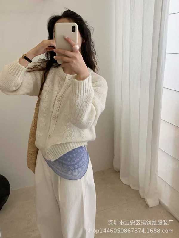 琪镌绘制韩国东大门马海毛手工钩花毛衣女宽松甜美减龄开衫60609|undefined