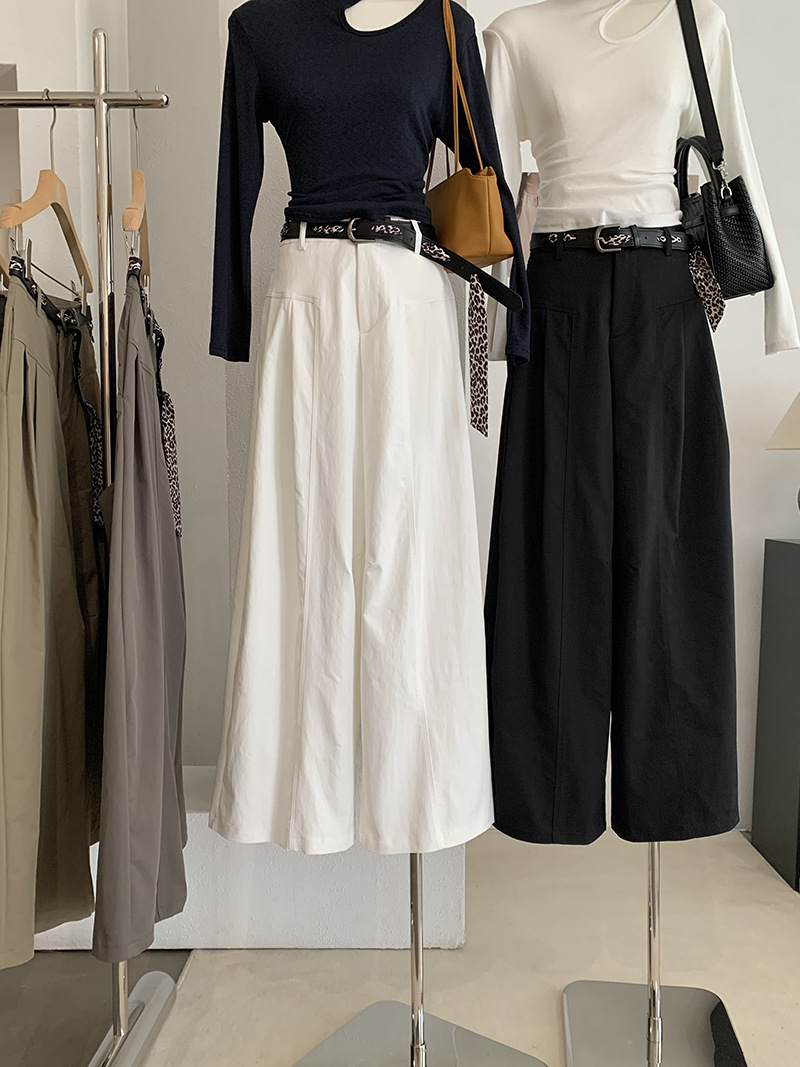 KEKEZOON Autumn New Korean Style High-Waisted Slimming Casual Pants Loose Wide-Leg Trousers with Belt for Women 8617