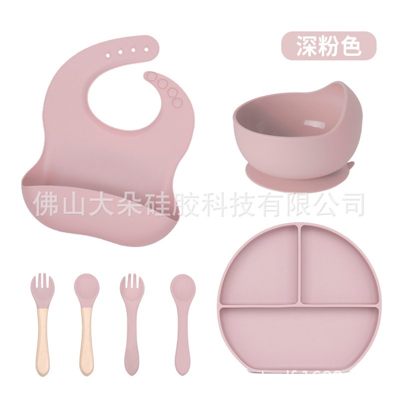 Precio bajo de la fábrica libre combinación de silicona bebé placa niños suplemento alimenticio tazón cuchara taza de agua babero traje